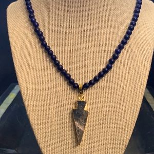 Lapis Lazuli beaded necklace with sodalite arrow charm